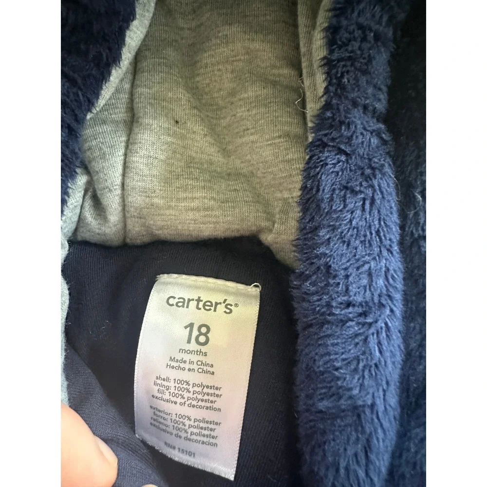 Carters Baby Pram Suit Navy Blue Fleece Bear Ear Bunting 18 Months